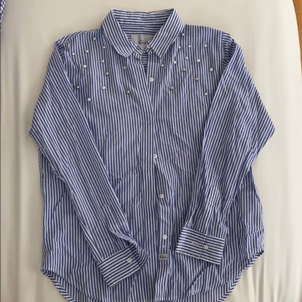 Pearl on striped button down blouse RAILS